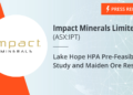 Lake Hope HPA Pre-Feasibility Examine and Maiden Ore Reserve